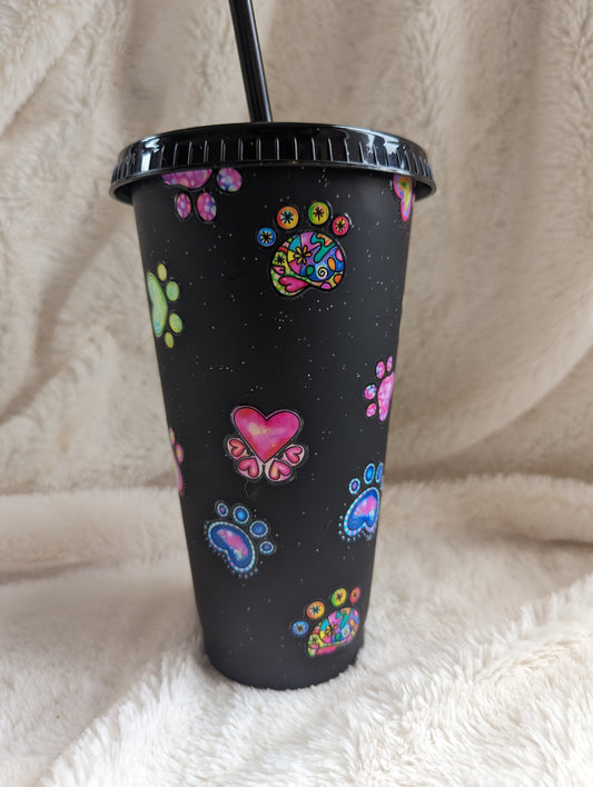 24oz colorful paw print cup