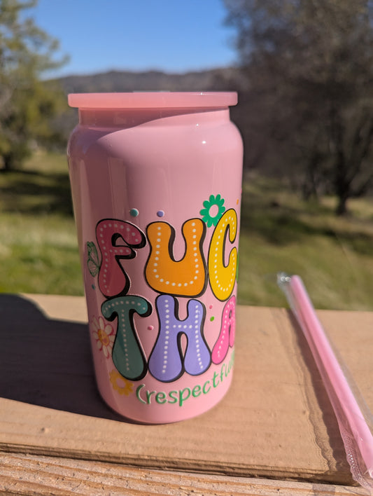 F That (Respectfully) 16oz Light Pink Tumbler with Handle - Colorful Design, Fun Graphics Drinkware, Bottle