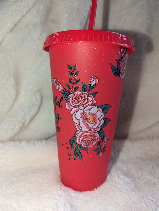 24oz Beautiful strong rose cold cup