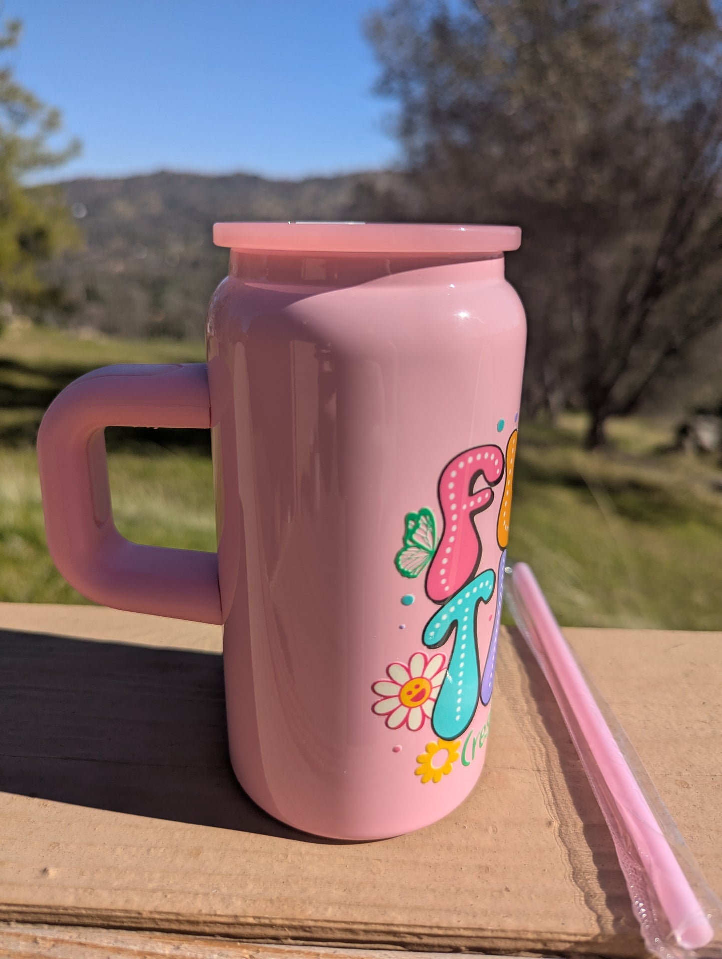 F That (Respectfully) 16oz Light Pink Tumbler with Handle - Colorful Design, Fun Graphics Drinkware, Bottle