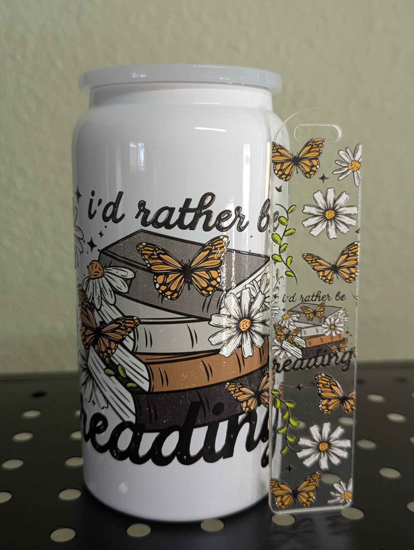 Rather Be Reading 16oz can cup Tumbler & Bookmark