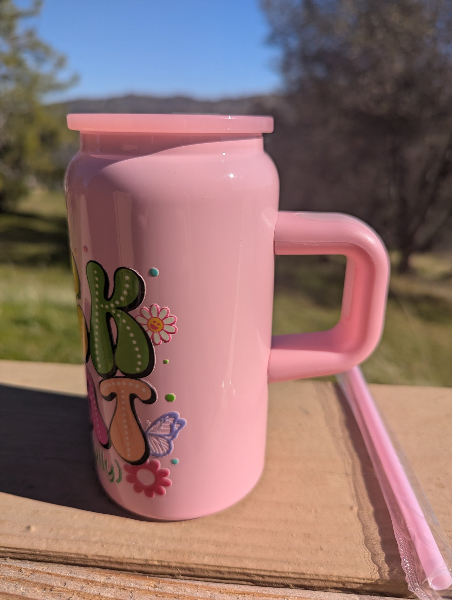 F That (Respectfully) 16oz Light Pink Tumbler with Handle - Colorful Design, Fun Graphics Drinkware, Bottle