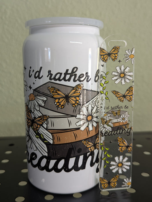 Rather Be Reading 16oz can cup Tumbler & Bookmark